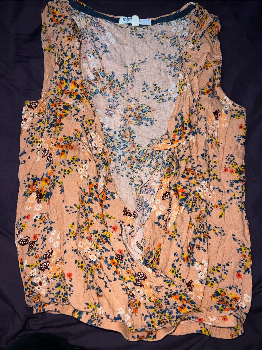 Jolt Beige Floral Ruffle Wrap Camisole